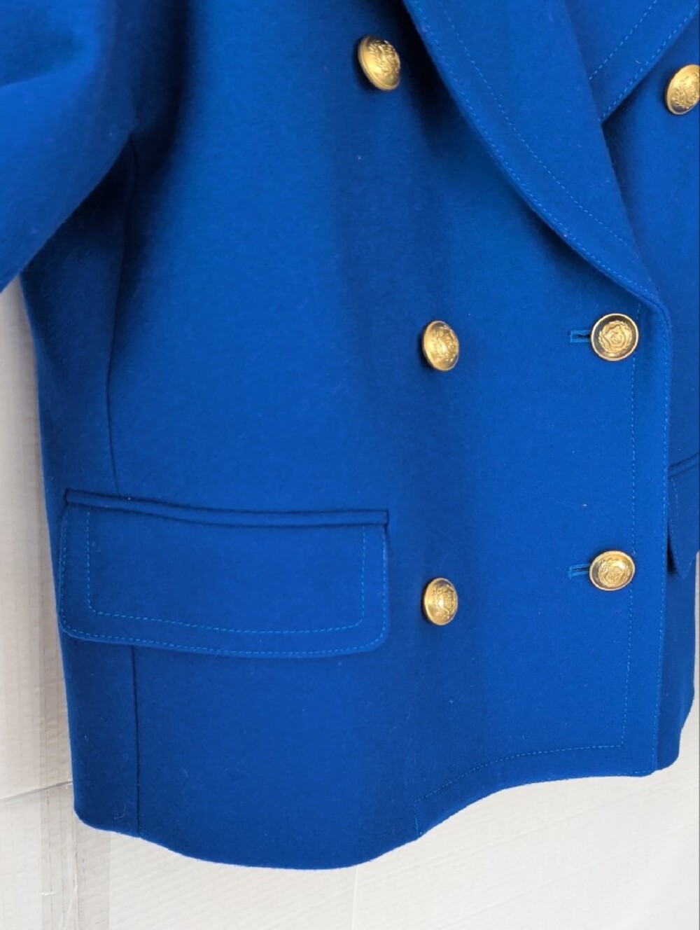J. Crew Royal Blue Double-Breasted Pea Coat  Gold Buttons SZ 8 Formal Chic - Picture 4 of 15